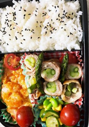 高校生男子お弁当初日海老チリ肉巻き-レシピのメイン写真