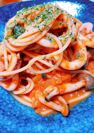 イカとベーコンのトマトソースパスタ-レシピのメイン写真