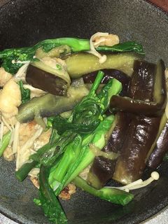 油揚げと茄子とアスパラ菜のポン酢炒め-レシピのメイン写真