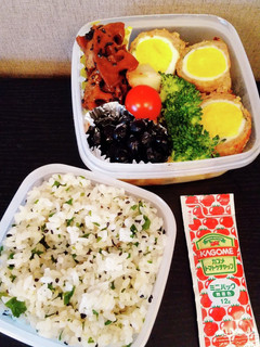 お弁当(4/16)ゆで卵入りハンバーグ-レシピのメイン写真