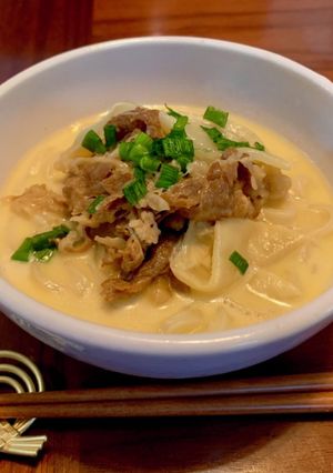 爆速簡単包丁いらず濃厚クリーム牛肉うどん-レシピのメイン写真