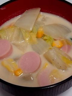簡単!白菜と魚肉ソーセージの豆乳スープ-レシピのメイン写真