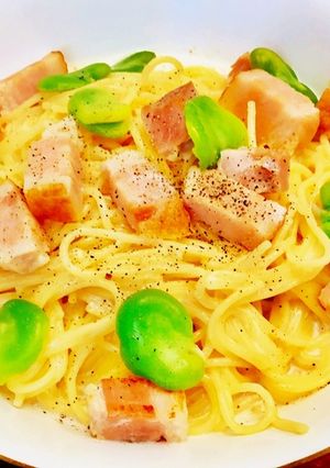 簡単ソラマメとベーコンのクリームパスタ-レシピのメイン写真