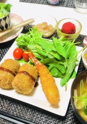 カレーコロッケ・エビフライで晩御飯の献立-レシピのメイン写真