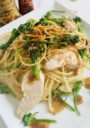 Tくんの朝活☆鶏肉と菜の花のスパゲッティ-レシピのメイン写真