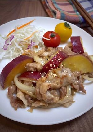 豚こま肉とさつま芋の生姜焼き簡単節約弁当-レシピのメイン写真