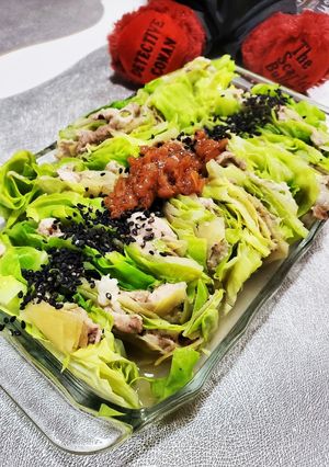 春キャベツのリンゴ豚のレンチン蒸し-レシピのメイン写真
