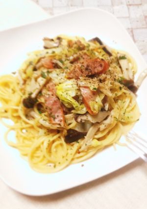 キャベツとキノコのクリームパスタ-レシピのメイン写真