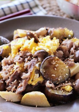 牛肉とたけのこと茄子のふんわり卵炒め-レシピのメイン写真