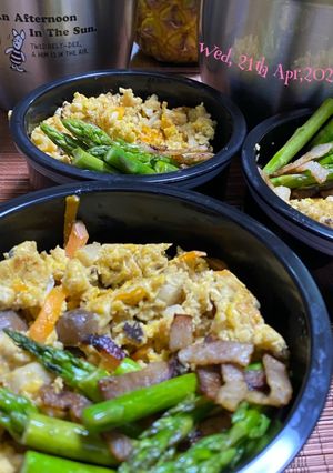 炒り豆腐丼弁当(アスパラ炒め)-レシピのメイン写真