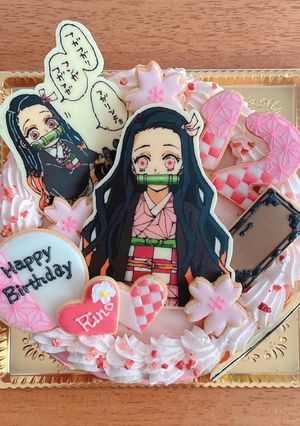 鬼滅＊苺レアチーズケーキ＊キャラケーキ-レシピのメイン写真