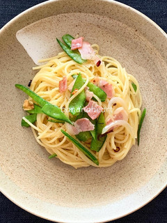 キヌサヤのペペロンチーノ-レシピのメイン写真