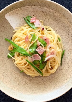 キヌサヤのペペロンチーノ-レシピのメイン写真