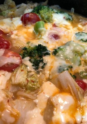キムチ鍋アレンジチーズ絡め温野菜-レシピのメイン写真