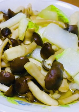 【湯煎版】シメジと白菜のしょうゆ炒め-レシピのメイン写真