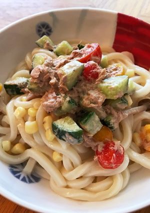 ツナマヨ麺つゆで！すぐ出来る簡単うどん！-レシピのメイン写真