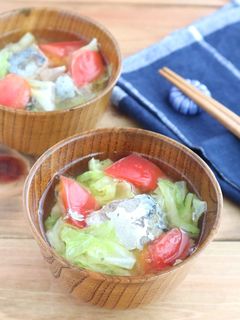 具沢山!さば缶とキャベツとトマトのみそ汁-レシピのメイン写真
