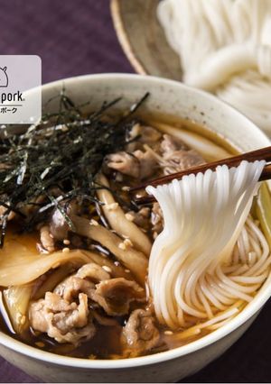 やみつき♪きのこ入り豚肉汁のつけそうめん-レシピのメイン写真