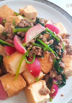 葉も一緒に♪ラディッシュと厚揚げの炒め煮-レシピのメイン写真