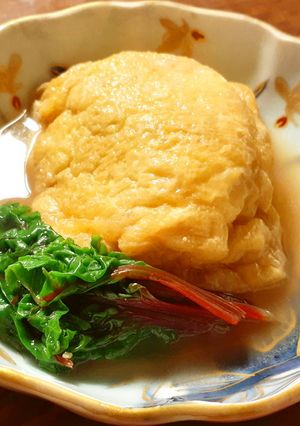 ふだん草、鶏挽肉、豆腐の巾着煮 発酵玉葱-レシピのメイン写真
