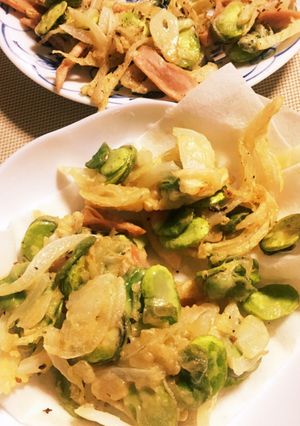 そら豆と新玉ねぎとギョニソーのかき揚げ♡-レシピのメイン写真