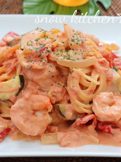 海老ズッキーニの濃厚トマトクリームパスタ-レシピのメイン写真