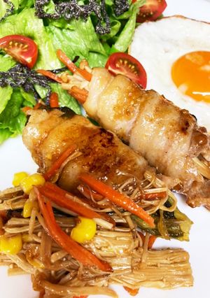 豚バラ肉巻き レタス 残り野菜-レシピのメイン写真
