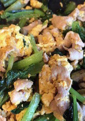 ご飯がススム!豚と小松菜と卵炒め-レシピのメイン写真