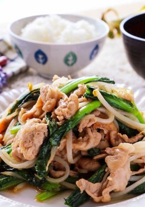 時短♪豚肉と小松菜ともやしの味噌野菜炒め-レシピのメイン写真