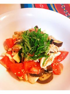 レンジでチン〜梅風味ささみとナスのサラダ-レシピのメイン写真