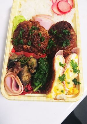 【夫婦弁当33】ハンバーグとハムエッグ-レシピのメイン写真