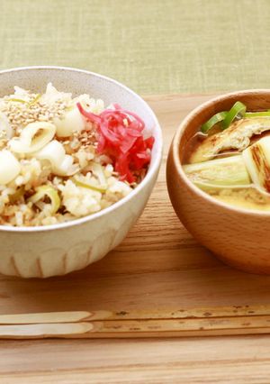 ねぎとツナの炊き込みご飯とねぎの味噌汁-レシピのメイン写真