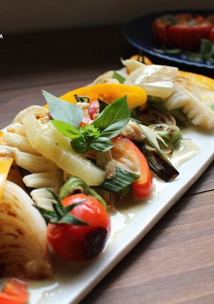 焼野菜に青パパイアグリーンカレーをのせて-レシピのメイン写真