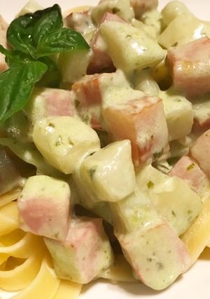 ベーコンとポテトのバジルクリームパスタ-レシピのメイン写真