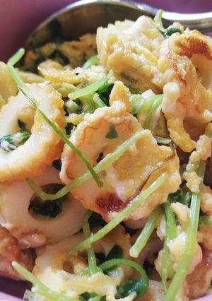 豆苗とちくわ入りの出汁入り卵焼き-レシピのメイン写真