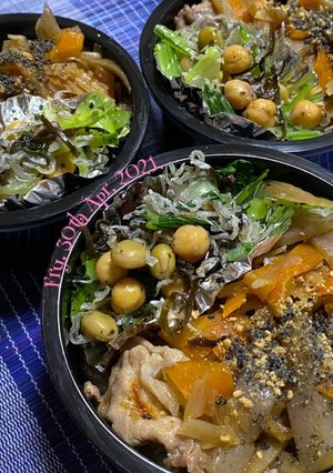 金平牛蒡の豚丼(青梗菜の豆和え)-レシピのメイン写真