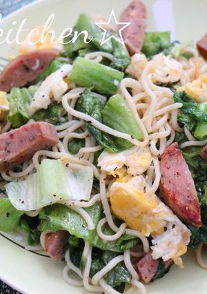 リーフレタスと厚切りハムの塩焼きそば-レシピのメイン写真