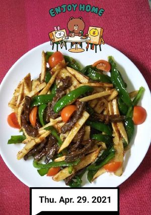 タケノコ ピーマン 牛モモ肉で青椒肉絲-レシピのメイン写真