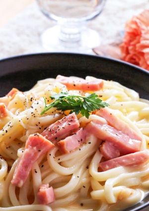 夏向け冷たい♡冷製カルボナーラうどん-レシピのメイン写真