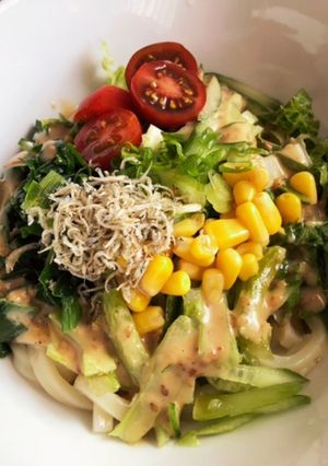 野菜たっぷり☆サラダうどん(胡麻ドレ)-レシピのメイン写真