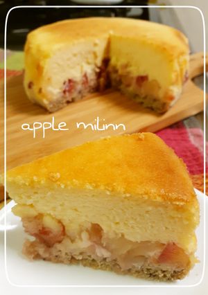 焼きチーズケーキ♡みりん煮のリンゴ入り♡-レシピのメイン写真