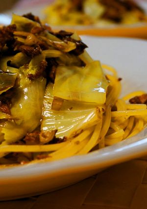 さんま蒲焼き（缶詰）とキャベツのパスタ-レシピのメイン写真