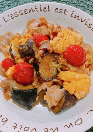 ☆冷凍茄子とミニトマト豚肉の中華卵炒め☆-レシピのメイン写真