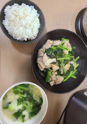 【今日の夕飯】菜花と鶏肉と大蒜の炒めもの-レシピのメイン写真