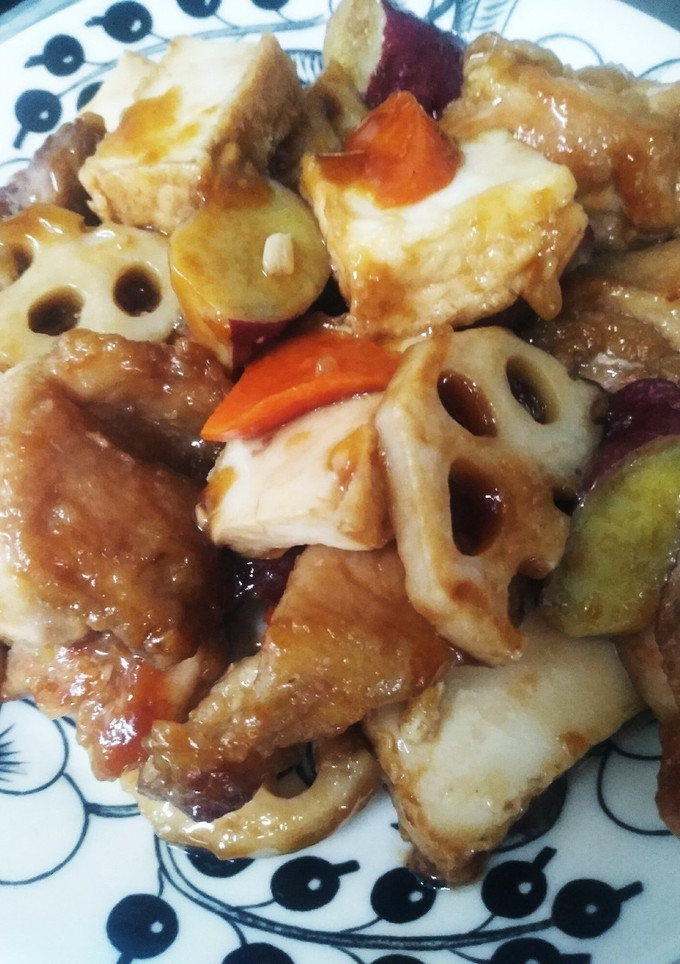 簡単！根菜と厚揚げ、鶏肉の黒酢ダレ炒め-レシピのメイン写真