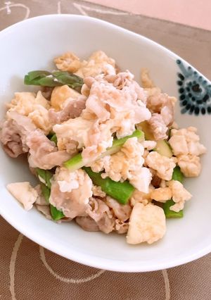 豚バラとアスパラの和風豆腐チャンプルー-レシピのメイン写真
