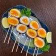 半熟卵のベーコン巻き串☆おつまみに♪