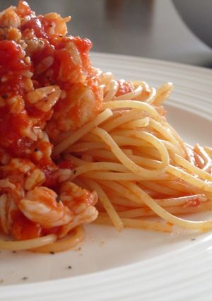 カニのトマトソースパスタ（アラビアータ）-レシピのメイン写真