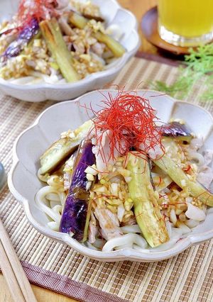 疲労回復!なすと豚肉の香味ダレうどん-レシピのメイン写真