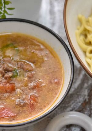 レーズン入り肉味噌つけ麺-レシピのメイン写真